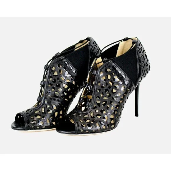 Jimmy Choo Heels Size 37 "Tactic Napa" Laser Cut Lace-Up Booties Retail $1595 - Picture 2 of 6